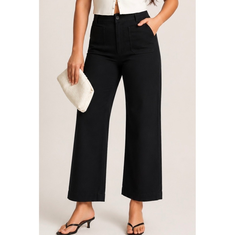 Maeve Anthropologie The Colette Ponte Crop Wide-Leg Pants Black 27